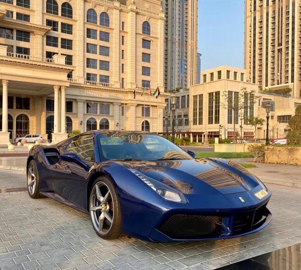 Rent Ferrari 488 Spider Blue Car in Dubai